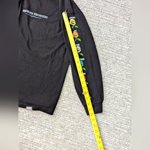 Broken Promises Unisex (Size Small) Black Tee with Graphics On Both Sleeves - Picture 6 of 12